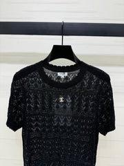CHANEL 25S HOLLOW KNIT SHORT SLEEVE TOP 264151