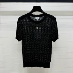 CHANEL 25S HOLLOW KNIT SHORT SLEEVE TOP 264151