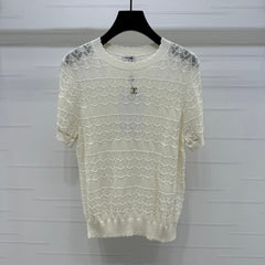 CHANEL 25S HOLLOW KNIT SHORT SLEEVE TOP 264150