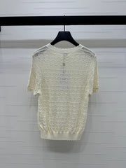 CHANEL 25S HOLLOW KNIT SHORT SLEEVE TOP 264150