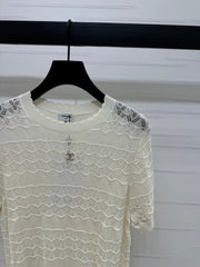 CHANEL 25S HOLLOW KNIT SHORT SLEEVE TOP 264150