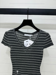 DIOR 25S SHORT SLEEVE STRIPED V-NECK SWEATER 264077