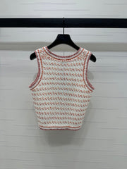 CHANEL 25S ROUND NECK KNITTED VEST WITH PEARL TAG 264029