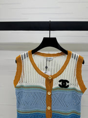 CHANEL EMBROIDERED LOGO OPEN-KNIT VEST 274868