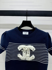 CHANEL SHORT-SLEEVE KNITTED PUFF-SLEEVE TOP 274951