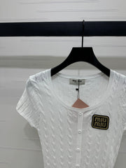 MIUMIU U-NECK KNITTED SHORT-SLEEVE TOP WHITE 274946
