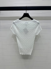 MIUMIU U-NECK KNITTED SHORT-SLEEVE TOP WHITE 274946