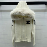 CELINE 25S HOODED CARDIGAN WITH FUR TRIM 0089