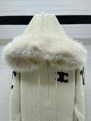 CELINE 25S HOODED CARDIGAN WITH FUR TRIM 0089