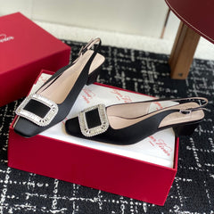 ROGER VIVIER 25S VIVIER SLINGBACK 45MM IN BLACK SILK EMBELLISHED CRYSTALS