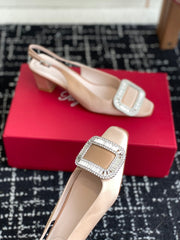ROGER VIVIER 25S VIVIER SLINGBACK 45MM IN BEIGE SILK EMBELLISHED CRYSTALS