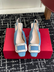 ROGER VIVIER 25S VIVIER SLINGBACK 45MM IN BLUE DENIM EMBELLISHED CRYSTALS
