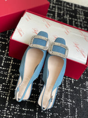 ROGER VIVIER 25S VIVIER SLINGBACK 45MM IN BLUE DENIM EMBELLISHED CRYSTALS