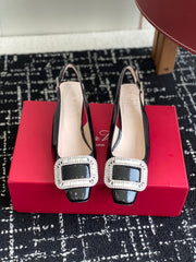 ROGER VIVIER 25S VIVIER SLINGBACK 45MM IN BLACK CALFSKIN EMBELLISHED CRYSTALS