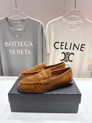 YSL 25S LOAFERS IN COPPER BROWN SUEDE WITH GOLD HARDWARE