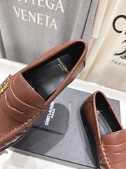 YSL 25S LOAFERS IN CHESTNUT BROWN LAMBSKIN WITH GOLD HARDWARE