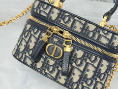 DIOR 25S 30 MONTAIGNE MINI VANITY CASE 16 IN BLUE DIOR OBLIQUE JACQUARD CANVAS
