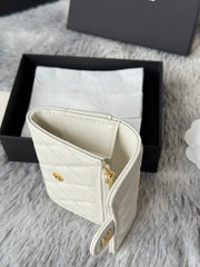 CHANEL 25S CLASSIC FLAP CARD HOLDER 11 IN IVORY CAVIAR GOLD HARDWARE