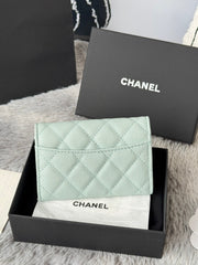 CHANEL 25S CLASSIC FLAP CARD HOLDER 11 IN SOFT MINT CAVIAR GOLD HARDWARE