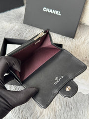 CHANEL 25S CLASSIC CARD HOLDER 11 IN BLACK LAMBSKIN SILVER HARDWARE