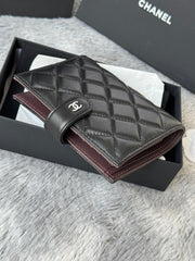 CHANEL 25S MULTI PURPOSE PASSPORT WALLET 15 IN BLACK LAMBSKIN SILVER HARDWARE