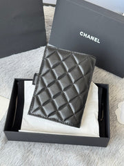 CHANEL 25S MULTI PURPOSE PASSPORT WALLET 15 IN BLACK LAMBSKIN GOLD HARDWARE