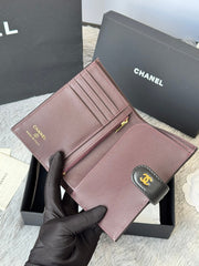 CHANEL 25S MULTI PURPOSE PASSPORT WALLET 15 IN BLACK LAMBSKIN GOLD HARDWARE