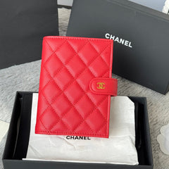 CHANEL 25S MULTI PURPOSE PASSPORT WALLET 15 IN VIVID RED CALFSKIN GOLD HARDWARE