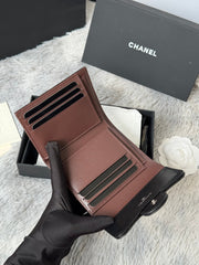 CHANEL 25S CF SMALL TRI FOLD WALLET 11 IN BLACK LAMBSKIN SILVER HARDWARE