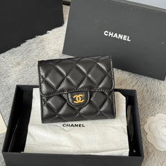 CHANEL 25S CF SMALL TRI FOLD WALLET 11 IN BLACK LAMBSKIN GOLD HARDWARE