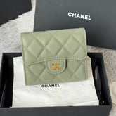 CHANEL 25S CF SMALL TRI FOLD WALLET 11 IN MOSS GREEN CAVIAR GOLD HARDWARE
