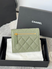 CHANEL 25S CF SMALL TRI FOLD WALLET 11 IN MOSS GREEN CAVIAR GOLD HARDWARE