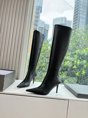 BALENCIAGA 25S HIGH BOOTS WITH ZIPPER IN BLACK COW LEATHER