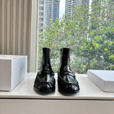 YSL 25S ANKLE FLAT BOOTS IN BLACK EMBOSSED LAMBSKIN WITH SIDE ZIPPER