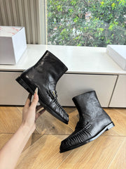 YSL 25S ANKLE FLAT BOOTS IN BLACK LAMBSKIN WITH SIDE ZIPPER