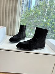 YSL 25S ANKLE FLAT BOOTS IN BLACK SUEDE WITH SIDE ZIPPER