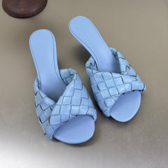 BLINK HIGH 5 CM MULE IN CERULEAN BLUE INTRECCIATO LEATHER