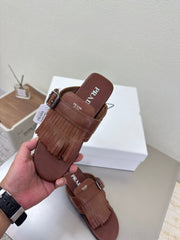 PRADA 25S SHUFFLE LEATHER THONG SANDALS IN SIENNA CALFSKIN