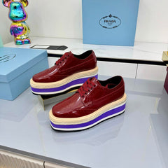 PRADA 25S FLAT WEDGE SHOES 60MM IN WINE RED CALFSKIN