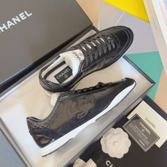 CHANEL 25S SNEAKERS 20MM IN BLACK GLOSSY CALFSKIN