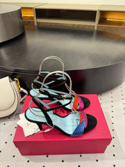 VLTN HIGH SANDAL 25S 60 MM IN BLACK SUEDE AND MULTICOLOR CALFSKIN