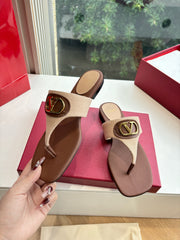 VLTN THONG SANDALS 25S IN BROWN MIX BEIGE LAMBSKIN WITH GOLD HARDWARE