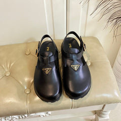 RUBBER SOLE SANDALS IN BLACK SMOOTH LAMBSKIN