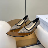 POINTED TOE HEELS 55MM IN BLACK MESH WITH RHINESTONES