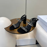 HIGH HEEL 25S SANDALS 85MM IN BLACK CALFSKIN RHINESTONES STRAP