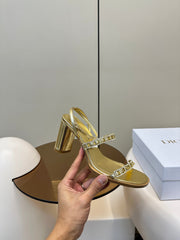 HIGH HEEL 25S SANDALS 85MM IN SHINY GOLD CALFSKIN RHINESTONES STRAP