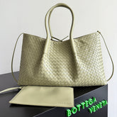 PINACOTECA REVERSIBLE TOTE BAG 43 IN MATCHA LAMBSKIN AND BROWN SUEDE