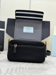 PRADA 25S CLUTCH BAG 22 IN BLACK NYLON SILVER HARDWARE