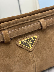 PRADA 25S BONNIE SMALL SHOULDER BAG 26 IN BROWN SUEDE GOLD HARDWRE