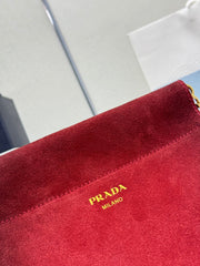 PRADA 25S ENCHAINE MINI BAG 22 IN RUBY RED SUEDE GOLD HARDWRE